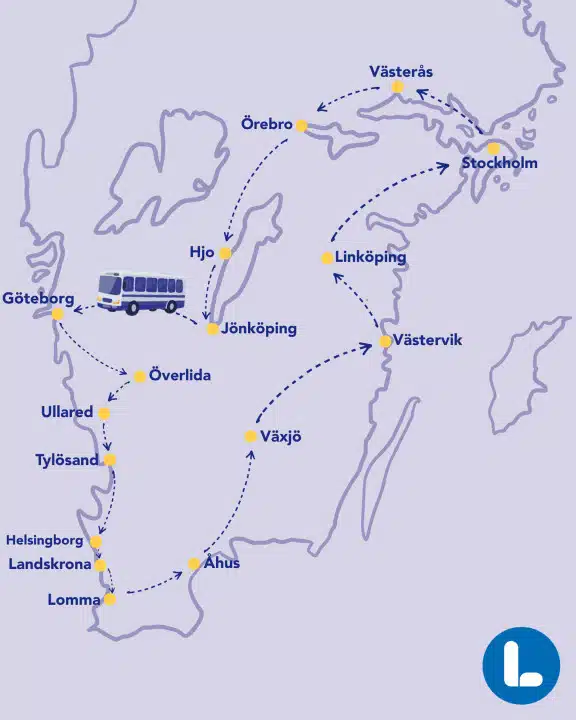 Karta över bussturnén.